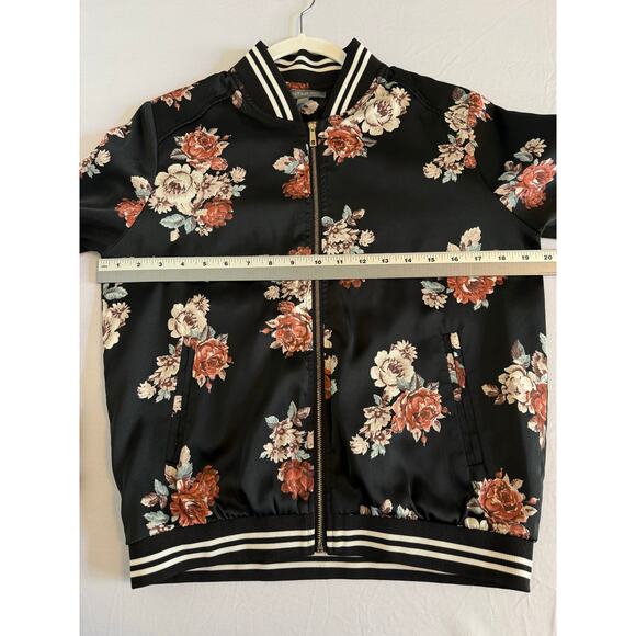 American Eagle Women's M Boho Satin Floral Zip Front Bomber Jacket Retro Italy - Picture 9 of 11